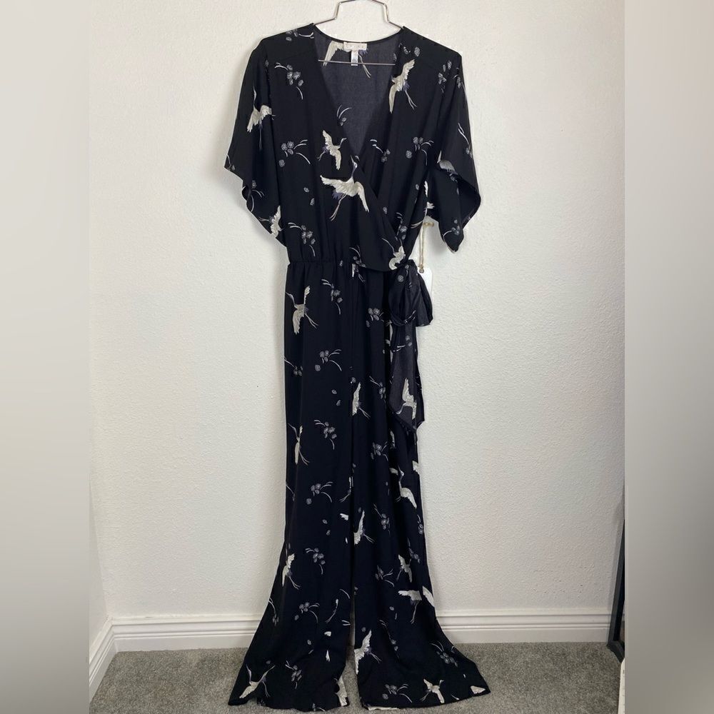 Black Floral Wrap Jumpsuit